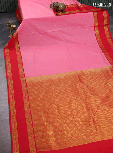 Peach Pink & Red Semi Kanchipuram Silk - Korvai