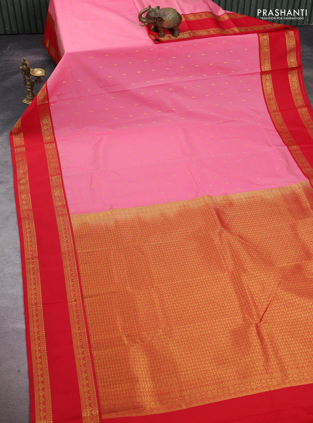 Peach Pink & Red Semi Kanchipuram Silk - Korvai