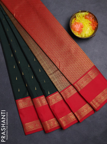 Green & Red Semi Kanchipuram Silk - Korvai