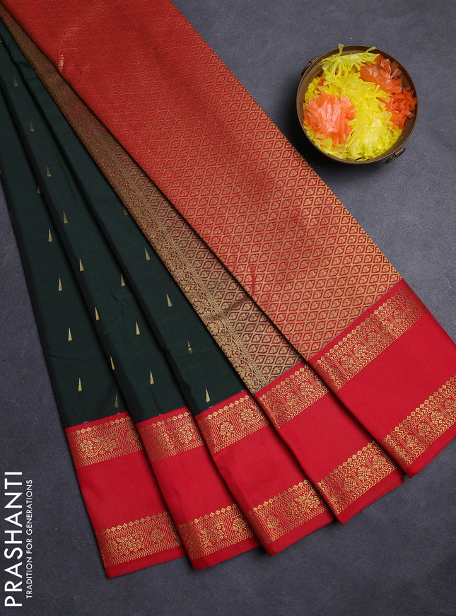 Green & Red Semi Kanchipuram Silk - Korvai
