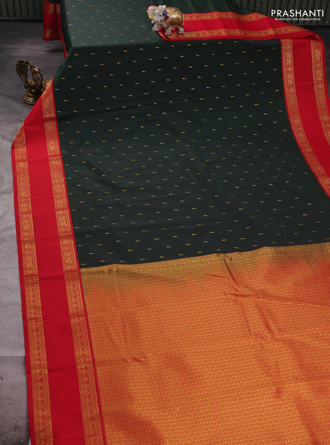 Green & Red Semi Kanchipuram Silk - Korvai