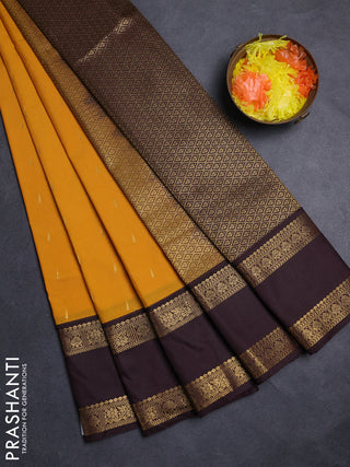Mustard Yellow & Coffee Brown Semi Kanchipuram Silk - Korvai