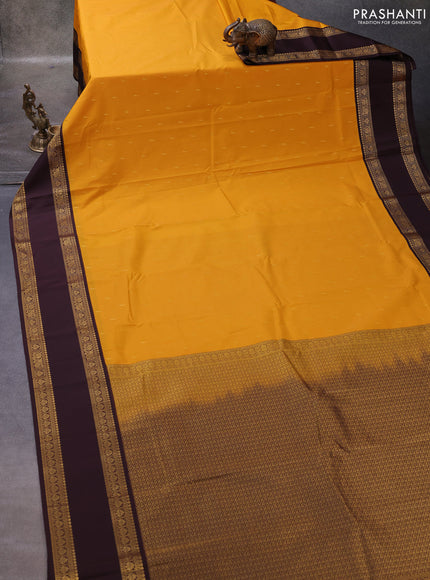 Mustard Yellow & Coffee Brown Semi Kanchipuram Silk - Korvai