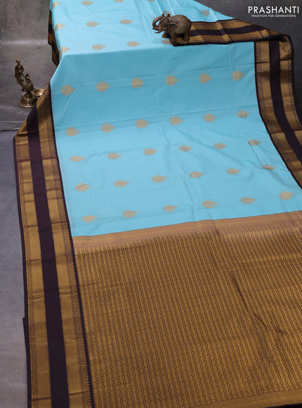 Teal Blue & Coffee Brown Semi Kanchipuram Silk - Korvai