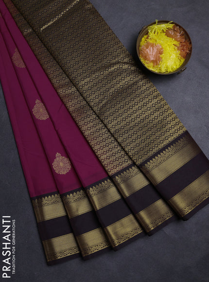 Pink & Coffee Brown Semi Kanchipuram Silk - Korvai