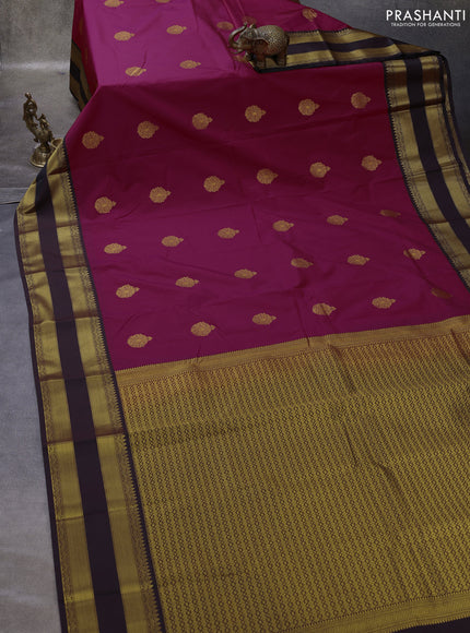 Pink & Coffee Brown Semi Kanchipuram Silk - Korvai