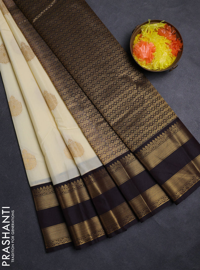 Cream & Coffee Brown Semi Kanchipuram Silk - Korvai
