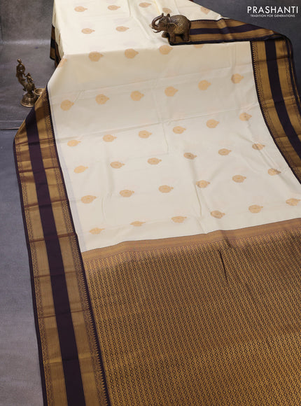Cream & Coffee Brown Semi Kanchipuram Silk - Korvai