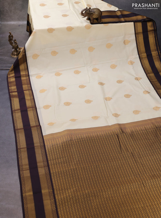 Cream & Coffee Brown Semi Kanchipuram Silk - Korvai