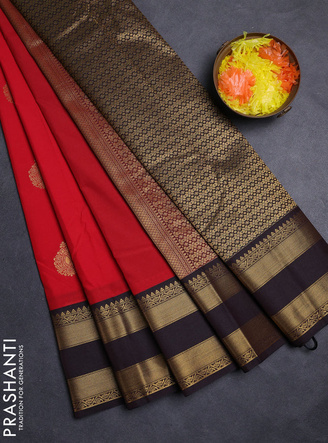 Red & Coffee Brown Semi Kanchipuram Silk - Korvai1Damage
