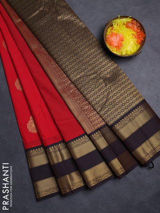 Red & Coffee Brown Semi Kanchipuram Silk - Korvai1Damage