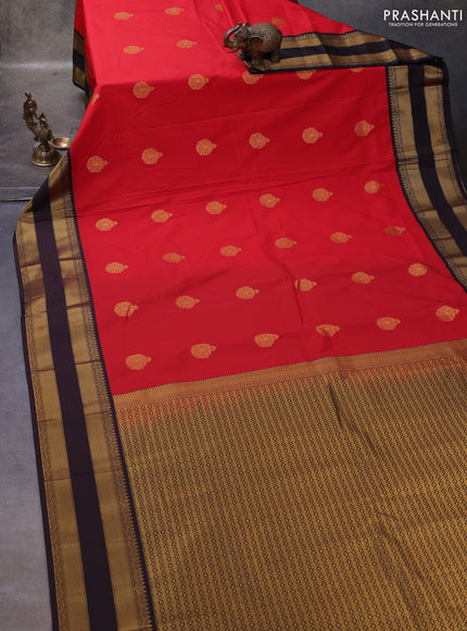 Red & Coffee Brown Semi Kanchipuram Silk - Korvai1Damage