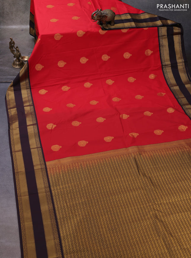 Red & Coffee Brown Semi Kanchipuram Silk - Korvai1Damage