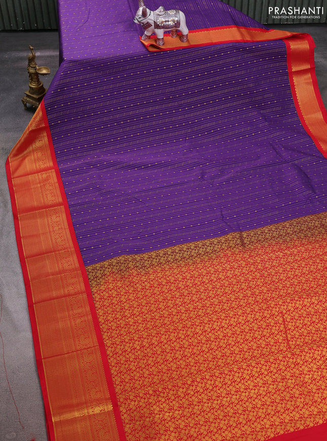 Violet & Red Semi Kanchipuram Silk - Korvai