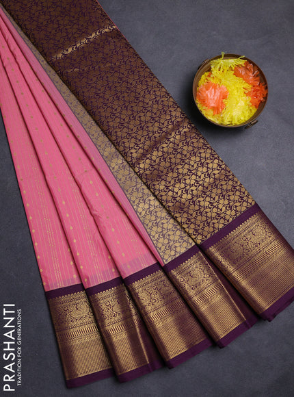 Pink & Purple Semi Kanchipuram Silk - Korvai