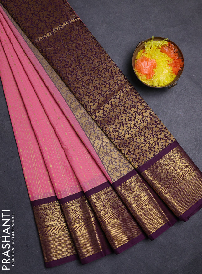 Pink & Purple Semi Kanchipuram Silk - Korvai