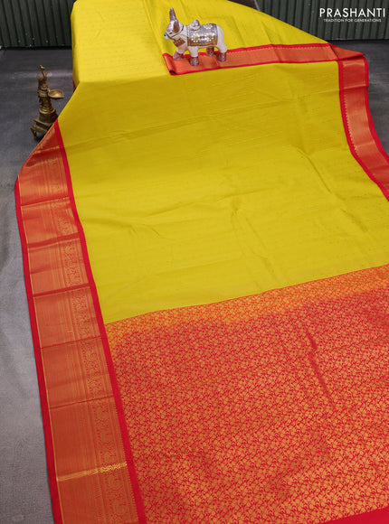 Lime Green & Red Semi Kanchipuram Silk - Korvai