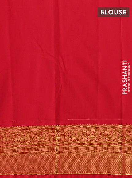 Lime Green & Red Semi Kanchipuram Silk - Korvai