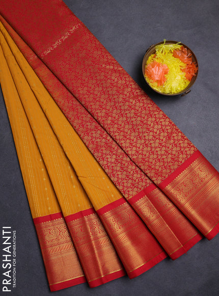 Mustard Yellow & Red Semi Kanchipuram Silk - Korvai