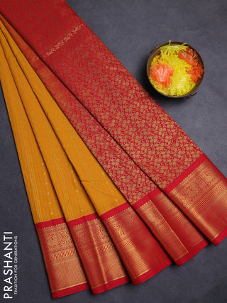 Mustard Yellow & Red Semi Kanchipuram Silk - Korvai