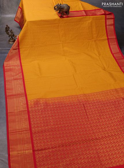 Mustard Yellow & Red Semi Kanchipuram Silk - Korvai