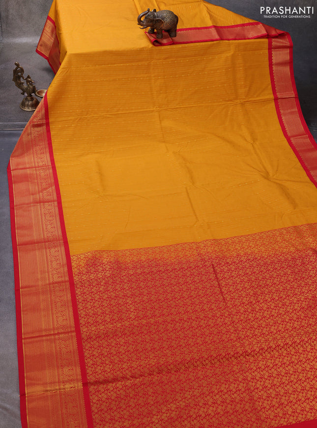 Mustard Yellow & Red Semi Kanchipuram Silk - Korvai