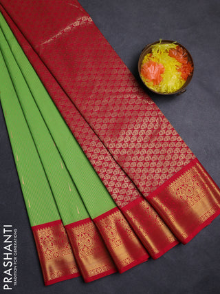 Fluorescent Green  & Red Semi Kanchipuram Silk - Korvai