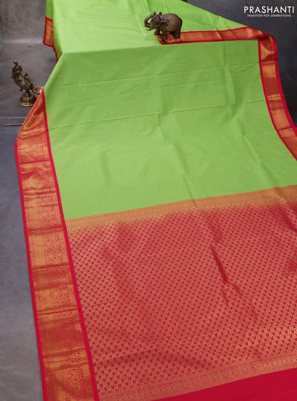 Fluorescent Green  & Red Semi Kanchipuram Silk - Korvai