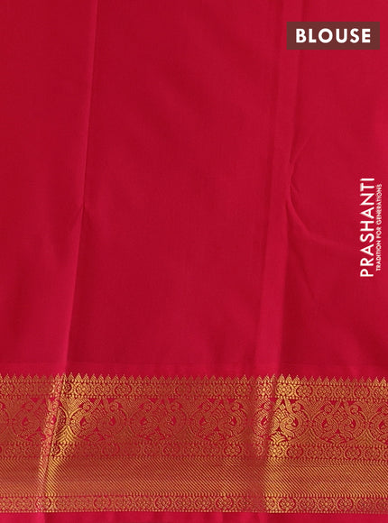 Fluorescent Green  & Red Semi Kanchipuram Silk - Korvai
