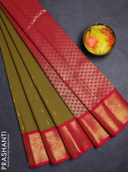 Mehendi Green & Pink Semi Kanchipuram Silk - Korvai