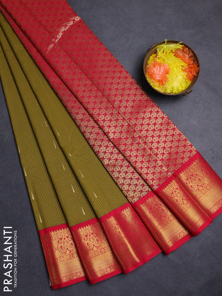 Mehendi Green & Pink Semi Kanchipuram Silk - Korvai