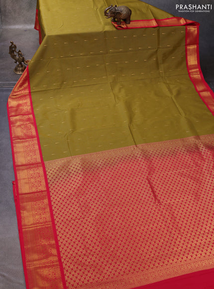 Mehendi Green & Pink Semi Kanchipuram Silk - Korvai