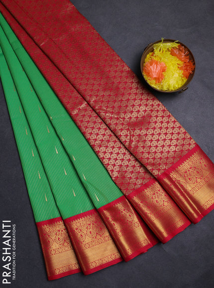 Green & Pink Semi Kanchipuram Silk - Korvai