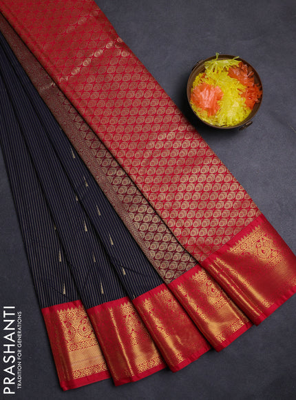 Navy Blue & Pink Semi Kanchipuram Silk - Korvai