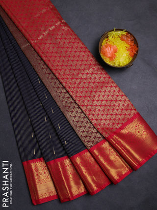 Navy Blue & Pink Semi Kanchipuram Silk - Korvai