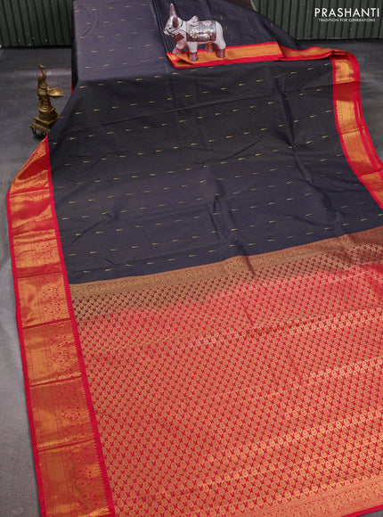 Navy Blue & Pink Semi Kanchipuram Silk - Korvai
