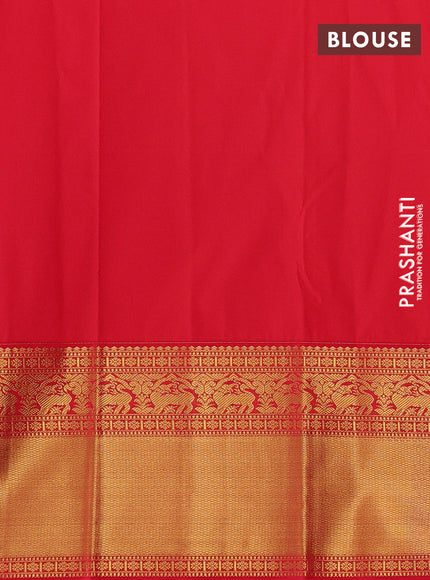 Teal Blue & Red Semi Kanchipuram Silk - Korvai