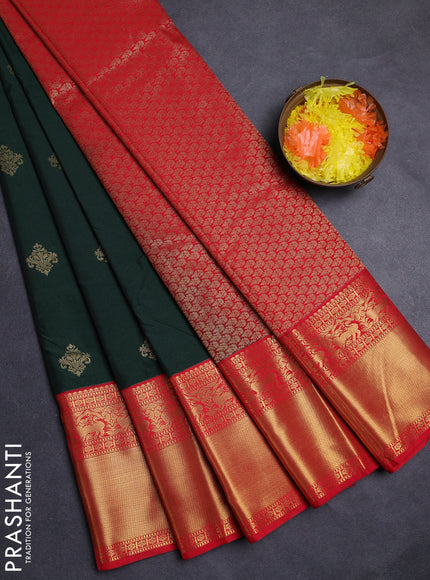 Green & Red Semi Kanchipuram Silk - Korvai