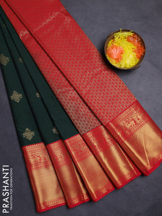 Green & Red Semi Kanchipuram Silk - Korvai