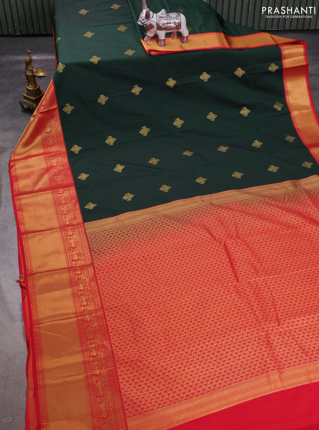 Green & Red Semi Kanchipuram Silk - Korvai