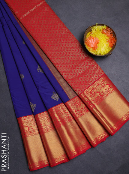 Blue & Red Semi Kanchipuram Silk - Korvai