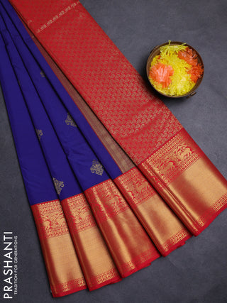 Blue & Red Semi Kanchipuram Silk - Korvai