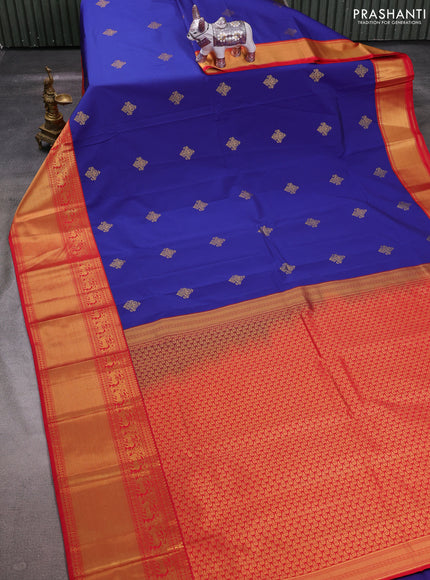 Blue & Red Semi Kanchipuram Silk - Korvai