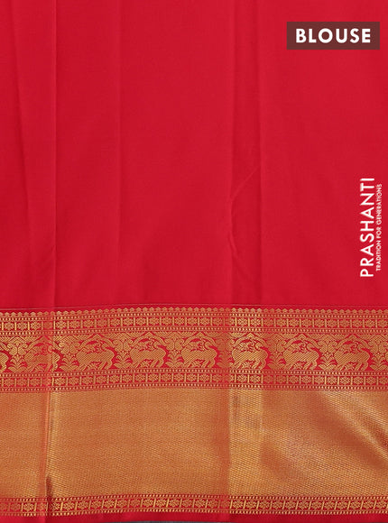 Teal Green & Red Semi Kanchipuram Silk - Korvai