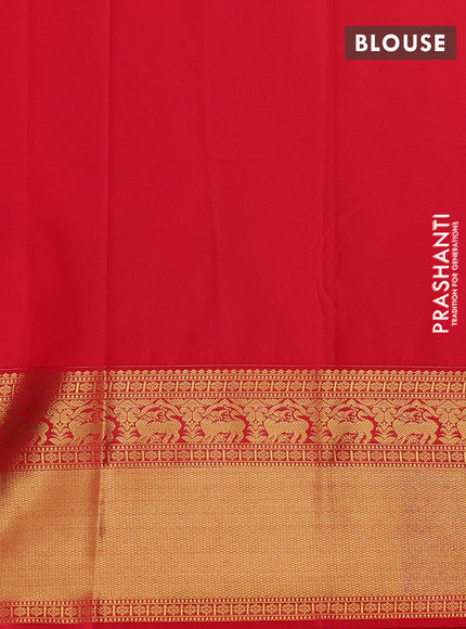 Navy Blue & Red Semi Kanchipuram Silk - Korvai