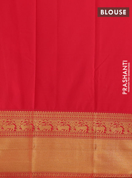 Pastel Green & Red Semi Kanchipuram Silk - Korvai
