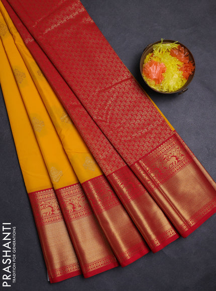 Yellow & Red Semi Kanchipuram Silk - Korvai