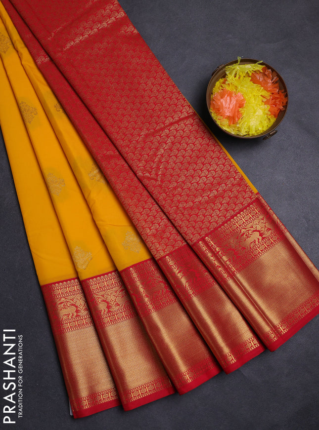 Yellow & Red Semi Kanchipuram Silk - Korvai