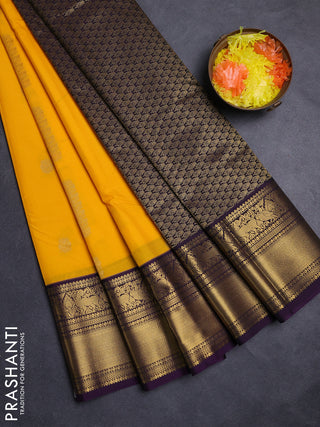 Yellow & Violet Semi Kanchipuram Silk - Korvai