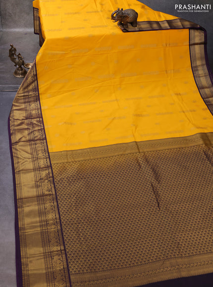 Yellow & Violet Semi Kanchipuram Silk - Korvai
